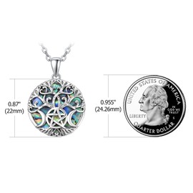 TANGPOET Triple Moon Goddness Necklace Sterling Silver Pentagram Pendant Necklace Tree of Life Jewelry Christmas Gifts for Women Mom Teens