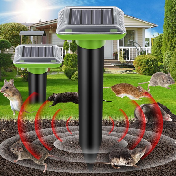 Solar Mole Repellent, Ultrasonic Gopher Repeller Outdoor, Solar Powered Waterproof