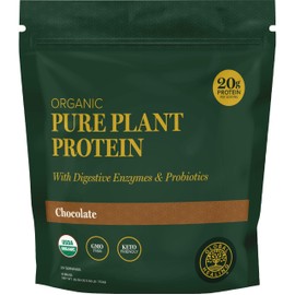 Global Healing Organic Plant Chocolate Protein Powder for Men and Women 20g - Dairy Free Protein Powder with Digestive Enzymes & Probiotics to Support Gut Health (1.6 Lbs)