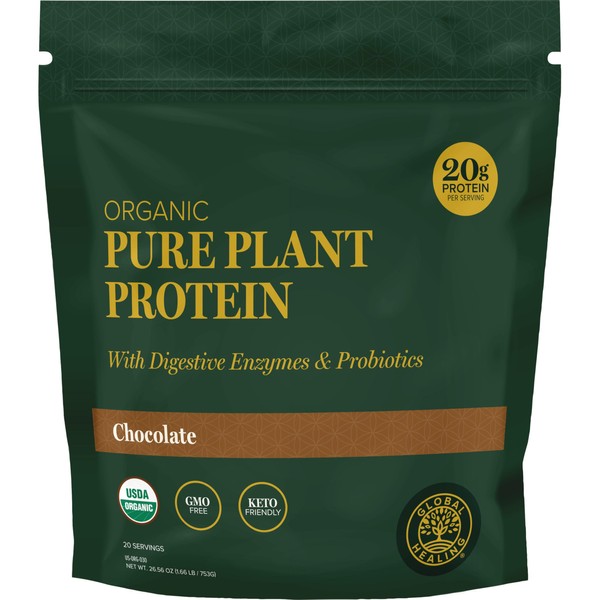 Global Healing Organic Plant Chocolate Protein Powder for Men and