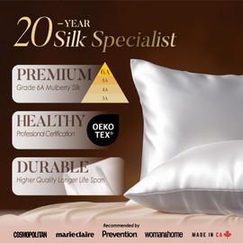 LULUSILK White Silk Pillow Case Queen Size with Hidden Zipper, 100 Pure Mulberry Silk Pillowcase for Hair and Skin, Pack of 1