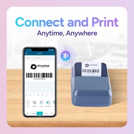 Print Peak Mini Thermal Label Printer, 2 Inch Inkless Bluetooth Label Maker for Small Businesses & Home, Portable Sticker Printer Machine for Custom Barcodes, Addresses, QR Codes