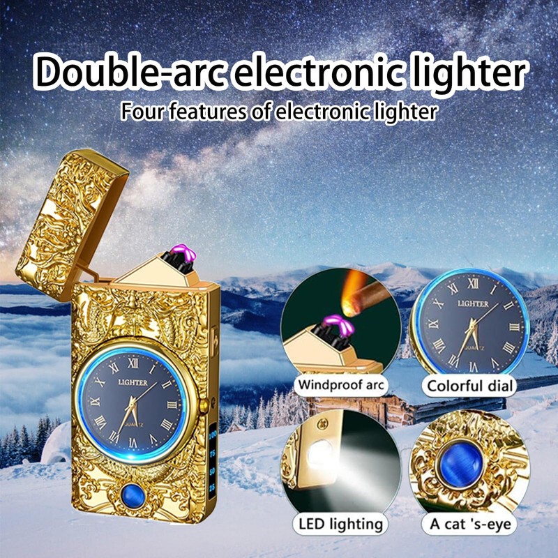 Electric Lighter with Clock Dial LED Power Display Plasma Dragon
