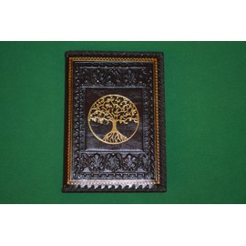 Italian Leather Journal TREE OF LIFE Brown Gold Stitched Lined Journal