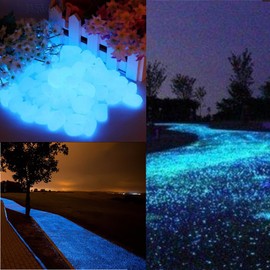 TR318 Glow in The Dark Garden Pebbles Stone for Walkway Yard and Decor DIY Decorative Gravel Stones in Blue (500PCS)