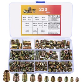 230 Stk Einschraubmuttern Gewindeeinsatz Holz, M4 M5 M6 M8 M10 Einschraubmuffen Set, Gewindebuchse Gewindeeinsätze Einschlagmuttern, Eindrehmuffe Einschraubhülse Innensechskant Muttern für Holzmöbel