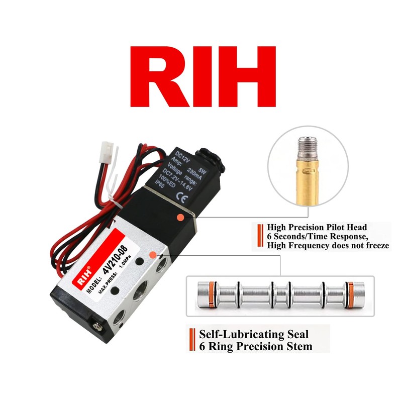 RIH Pneumatics Solenoid Valve 1/4"NPT DC12V Single Coil Pilot-Operated Electric