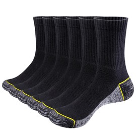 GiveGift Mens Socks Moisture Wicking Black Cotton Crew Socks Anti Sweat Work Socks for Men Size 9-12 Uk, Multipack, Performance Cushioned Training Athletic Socks, 6 Pairs