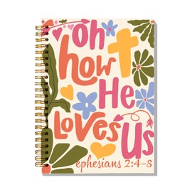 EVER-GOING TUNE Christian Floral Notebook，Faith Art Gifts，‘Oh How He Loves Us’ Bible Verse Journal，Prayer Journal for Women, Hardcover Spiral Notebook 5.5x8.3 Inch.
