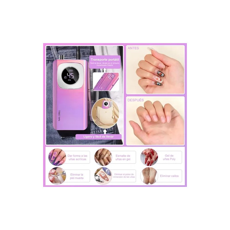 Taladro De Uñas Eléctrico Profesional De 45000 Rpm Recargabl