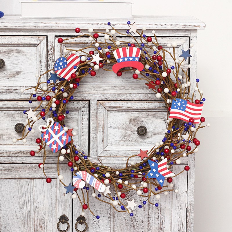 Americana Flag Red Blue Berry White Star Wreath 4th of