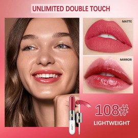 Double Head Matte Lipstick - Matte Lqiuid Lipstick Lip Gloss Moisturizing Nutritious Lip Gloss Set, No-transfer base colour (108#)