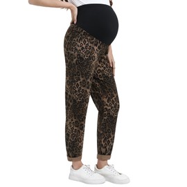 Yornobly Women's Maternity Jeans Leopard Print Boyfriend Jeans Trendy Over Belly Stretch Denim Pregnancy Pants