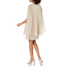 S.L. Fashions Women's Two Piece Caplet with Rhinestone Beaded Sleeveless Dress-Close Out, Light Gold, 12