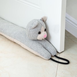 Marwood Under Door Draft Stopper Decorative Wind Stopper 32 inch for Door & Window, Weighted Animal Air Draft Stopper Snake Noise Blocker for Bottom of Door with Hanging Loops - Grey Cat