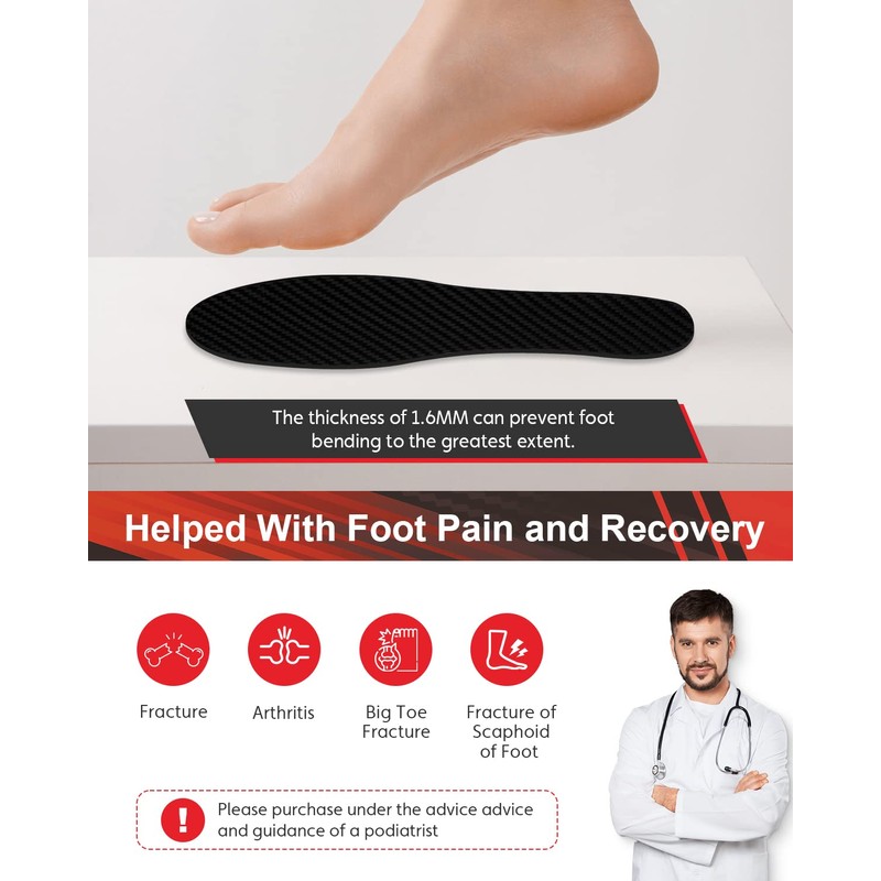 Carbon Fiber Insole Insert for Turf Toe, Hallux rigidus, mortons