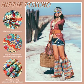 Hestya 4 Piece Hippie Costume Women's Set 60 70s Hippie Outfit Headband Leg Warmers Peace Sign Necklace Sunglasses Accessories for Carnival Girls Women (Colourful)