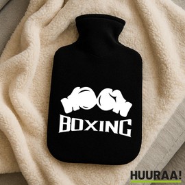 Huuraa Wärmflasche Boxing Boxhandschuhe Geschenk 1,8 Liter Black Classic Veloursbezug Boxing Präsent