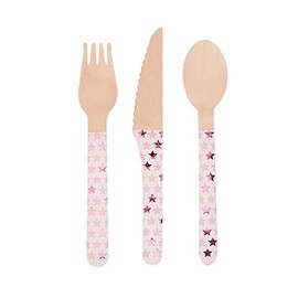 Neviti 775448 Little Star Pink Cutlery-24 Pack Wooden Cutlery, 16.4 x 2 x 0.3