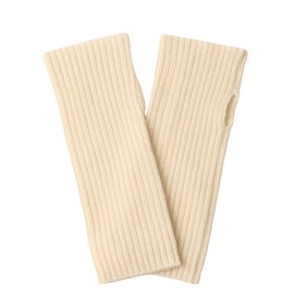 Prettystern Women's Cashmere Wool Ribbed Fingerless Gloves Hand Warmers Wrist Warmer Pulse Warmer, Collection 24 - Cream White, Länge 21 cm, Gewicht 20g