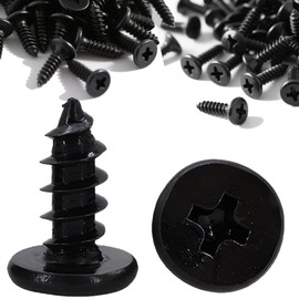 wilcractk Pack of 100 Black Screws M4 x 10 mm Wood Screws Tapping Screws Black Galvanised Pan Head Screws Phillips Flat Head Self Tapping Screws