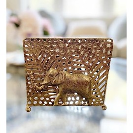 Chez Juju Bronze Elephant Tabletop Napkin Holder | Metal Freestanding Vertical Tissue Paper Servilleta Dispenser Organizer Letter Holder | Home Kitchen Restaurant Hotel Party Dining Table Décor