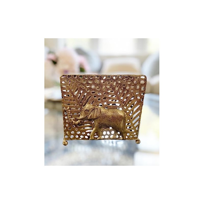 Chez Juju Bronze Elephant Tabletop Napkin Holder | Metal Freestanding