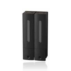 Ezweiji Soap Dispenser Manual Soap Dispenser Wall Mount for Shower Gel Shampoo Conditioner Liquid Soap Dispenser No Drilling 400 ml with Clear Window (Black 2 Cups)