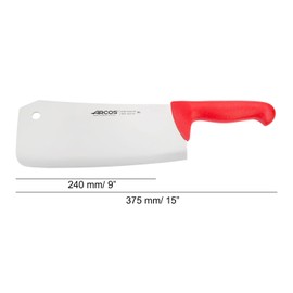 Arcos Butcher Knife 9 inch Nitrum Stainless Steel. Cleaver Knife. Polypropylene Red Handle. Color Identification System for Prolonged and Heavy Use. 2900 Series. Color Red.