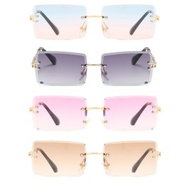 Long Keeper Women's Vintage 90s Retro Rectangular Sunglasses Rimless for Men and Women with UV Protection, Blue pink + colour gradient grey + purple + brown