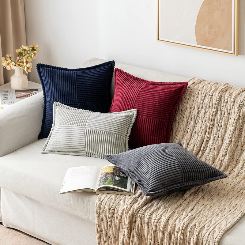 MIULEE Corduroy Cushion Covers Pack of 2 Decorative Modern Patchwork