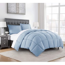 Chezmoi Collection 3-Piece Down Alternative Comforter Set - Lightweight All Seasons Luxurious Brushed Microfiber Comforter (King, Chambray Blue)