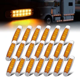 20 Pcs 12V DC 6.4 Inch Amber LED Side Marker Clearance Lamp Heavy Truck Lighting 12 Diodes Trailer Truck ATV SUV Coach Surface Mount Waterproof BB12