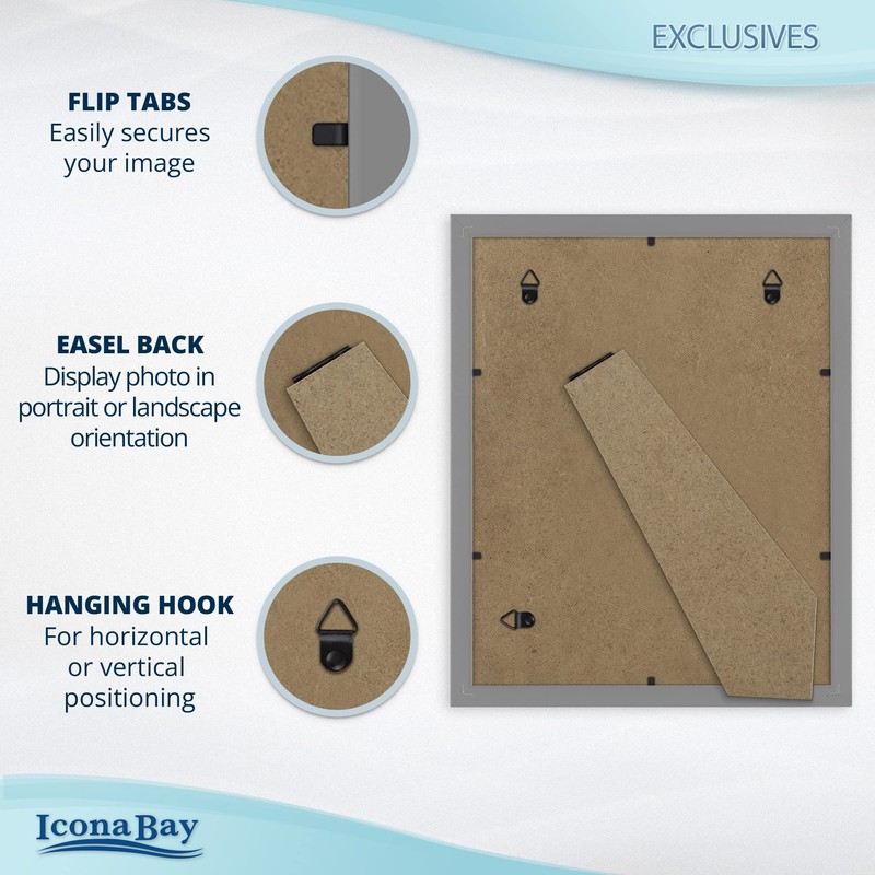 Icona Bay 8x10 Picture Frames (Gray, 3 Pack), Sturdy Wood