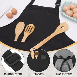 ViEinkaufen 2 Pack Kitchen Apron for Women, Adjustable Cooking Apron with 2 Pockets Unisex Women Men Aprons for Home Kitchen, Baking, Gardening, Restaurant, Coffee house BBQ(Black)