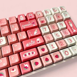 Sweet Strawberry Keycap Set, MDA Profile, PBT, Cherry MX Stem, Dye-Sub Legends, Cute Art - Key Profile: Cherry (Straight Edge)