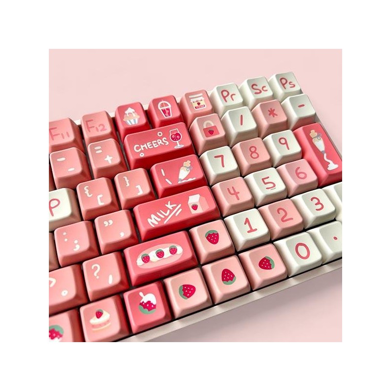 Sweet Strawberry Keycap Set, MDA Profile, PBT, Cherry MX Stem,