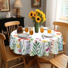 Eikione Round Tablecloth 60inch,Tablecloth Waterproof and Wrinkle-Free, Wild Flower Rustic Table Covers, Summer Decorations for Home