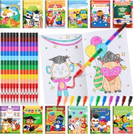 BenLouis 24 Kindergarten Graduation Mini Coloring Books Kids with 24 Stacking Crayons Preschool Party Favors Activity Books Bulk for Kids Student Grad Party Goodie Bag Gift Stuffer Classroom Reward