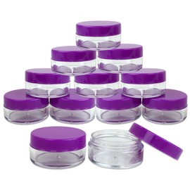 (Quantity: 40 Pieces) Beauticom 10G/10ML Clear Round Jars with Purple Lids for Beads, Gems, Glitter, Chrams, Small Arts and Crafts Items - BPA Free