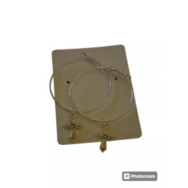 Unbranded Medium Gold/Blue Cross Hoop Earrings