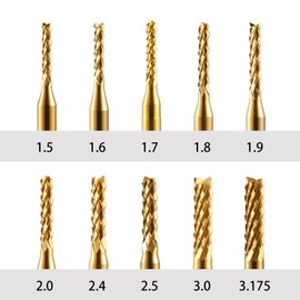 End Mill Sets,10Pcs Titanium Coat End Mill,1/8" Shank 1.5-3.175mm Micro End Mill Engraving Bits CNC Router Bits for Dremel Rotary Tools