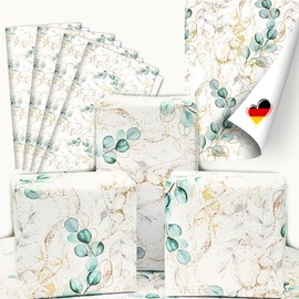 artwelten Home & Style Elegant Eucalyptus Wrapping Paper - 4 Sheets of 90 x 65 cm - With Gold Accents - Ideal for Wedding, Confirmation, Youth Initiation & Birthday