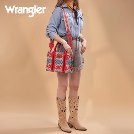 Wrangler Purse for Women Boho Aztec Tote Bag Hobo Shoulder Top Handle Handbags with Wide Guitar Strap Fall Collection Gift WG2207-8120SRD