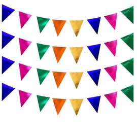 Zwiebeco 39Ft Blue Pink Green Orange Gold Glitter Fabric Bunting Banner Triangle Flags Hanging Cotton Pennant Banner for Birthday Wedding Back to School Under The Sea Theme Party Decorations Supplies