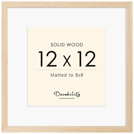 12x12 Picture Frame Made with Solid Wood, Display 8x8 with Mat or 12x12 Picture without Mat, 12 by 12 Natural Wood Picture frame with Tempered Real Glass, Tabletop or Wall Mounting Display, Oak