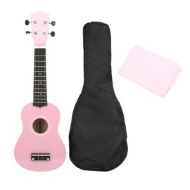 21 Inch Ukulele Set Glossy Bright Soft String Orchestral Instrument for Beginner KidPink