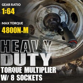 KJE Heavy Duty Torque Multiplier Wrench Set, w/ 24mm~38mm Cr-v Socket (4800 N/M, 3,540 ft/lb), 1:64 Saving Lug Nut Remover Torque Wrench for Semi Truck & RVs