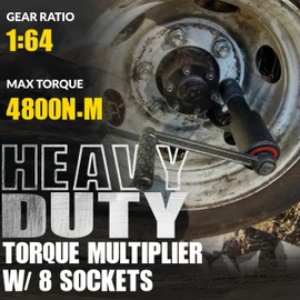 KJE Heavy Duty Torque Multiplier Wrench Set, w/ 24mm~38mm Cr-v Socket (4800 N/M, 3,540 ft/lb), 1:64 Saving Lug Nut Remover Torque Wrench for Semi Truck & RVs