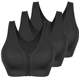 AKAMC Women's Zip Front Sports Bra Seamless Post-Surgery Bra Active Yoga Sports Bras (US, Alpha, X-Large, Regular, Regular, Black)